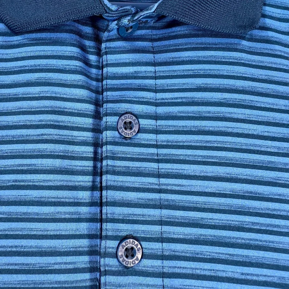 Adidas Polo Shirt Mens Medium Blue Striped Short Sleeve Golf Outdoor Casual